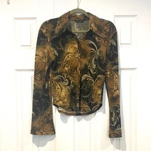 Odilsik Brown Tiger Animal Print Long Sleeve Top